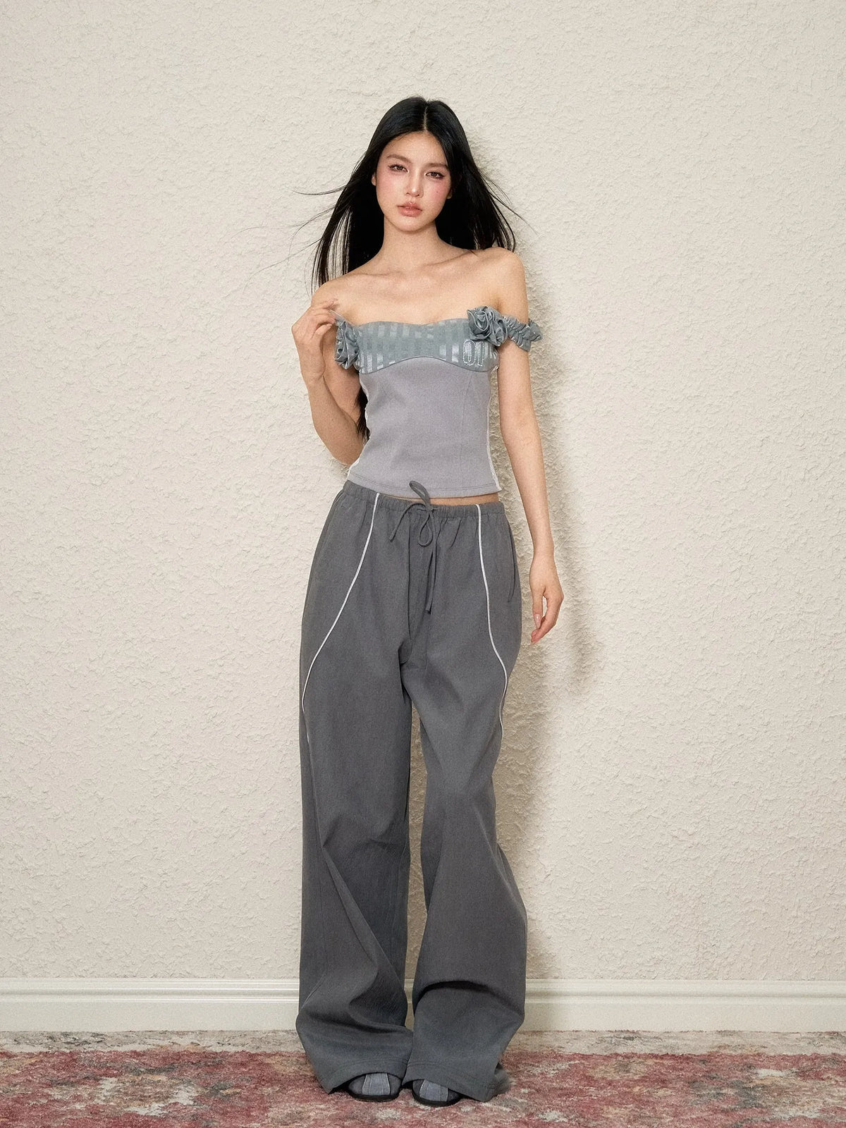 Striped Design Loose Wide-Legged Pants