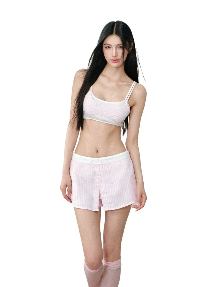 Fake Two-Piece Slip Tank Top & Shorts Set