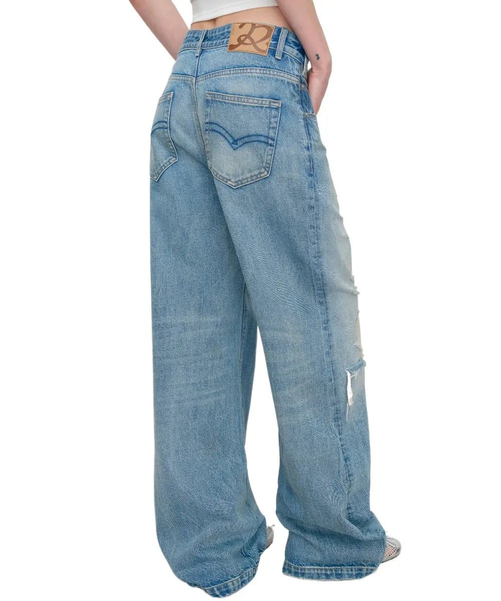 Light Blue Ripped Low-Rise Jeans