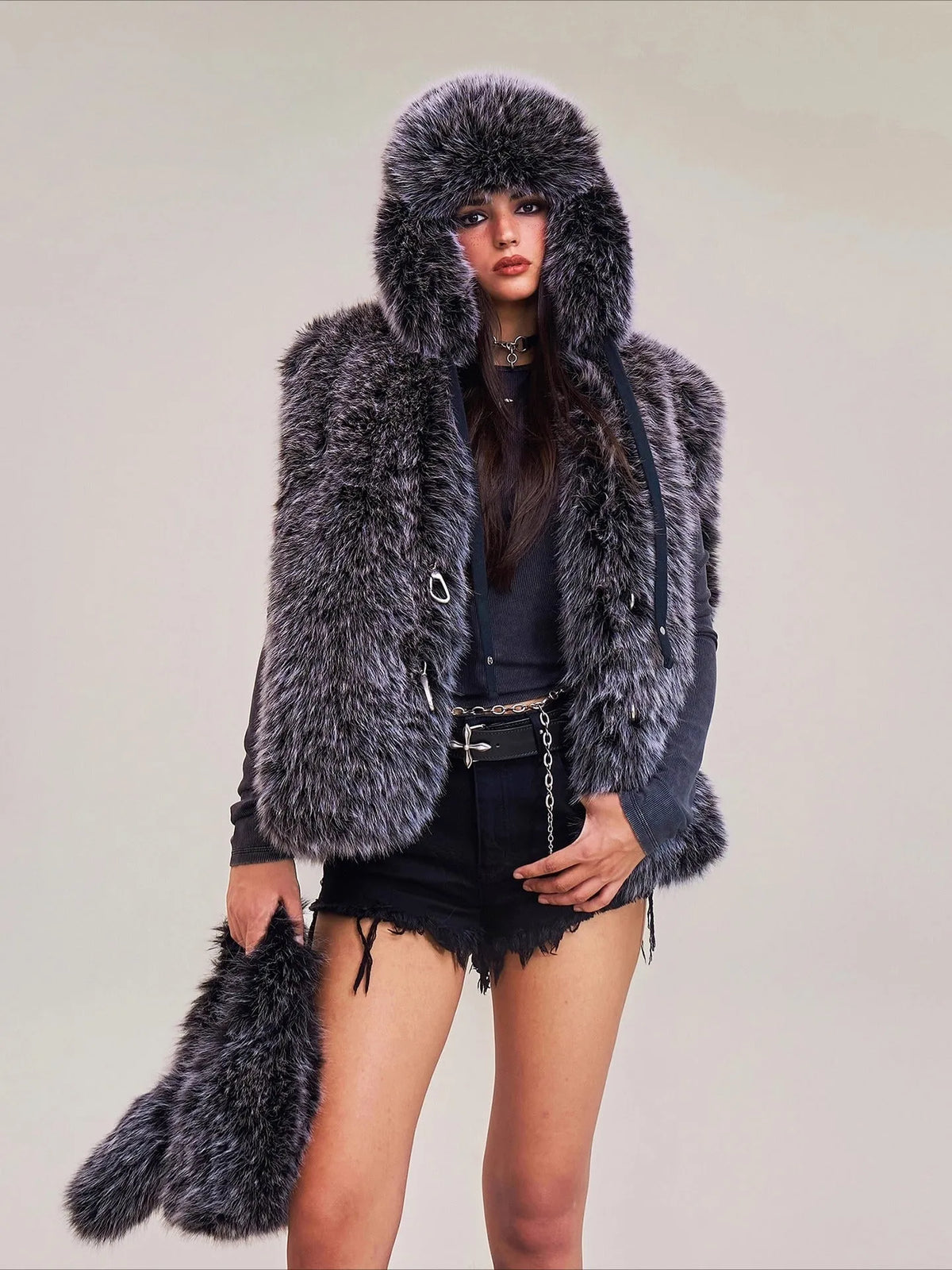 Cross Relic Oversized Faux Fur Vest