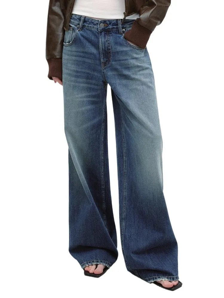 Vintage Blue Washed Wide-Leg Jeans