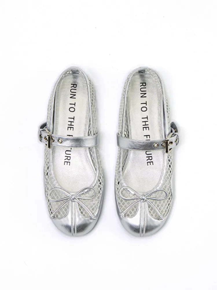 Fishing Net Woven Flat Mary Jane Shoes