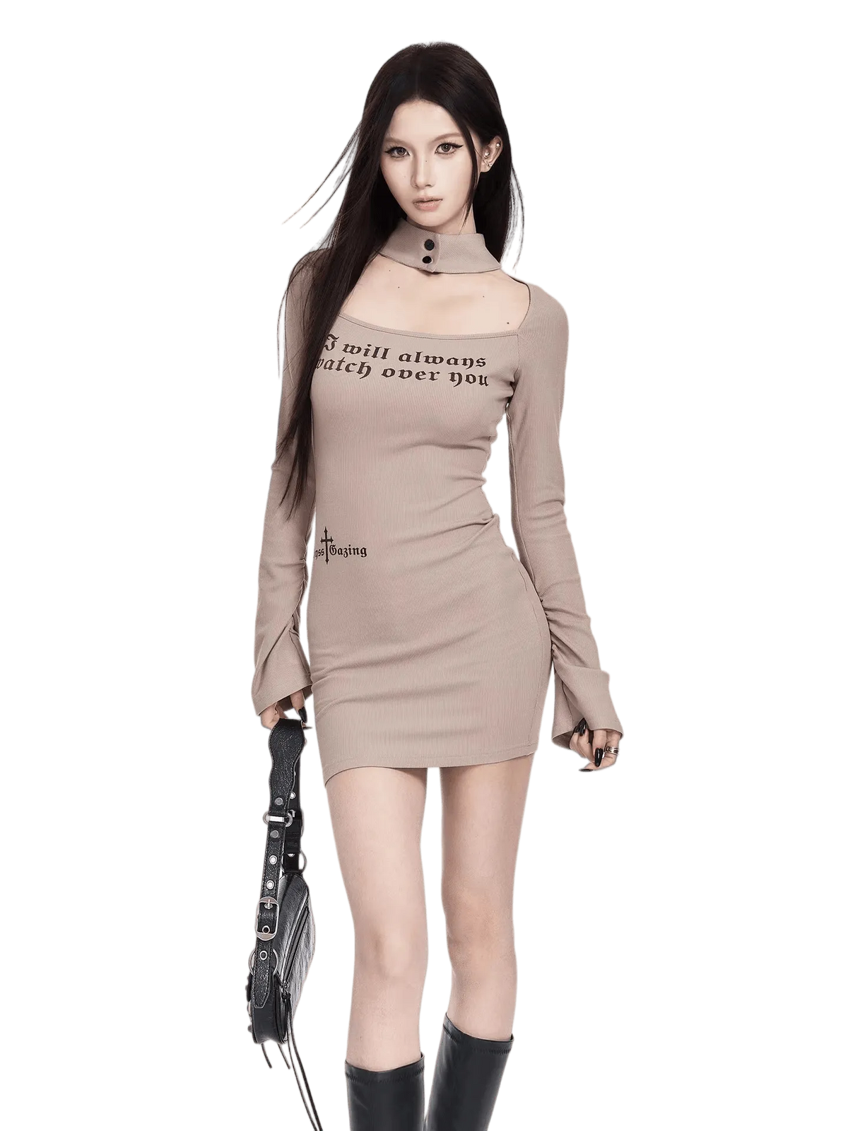 Square Neck Printed Bodycon Knit Dress