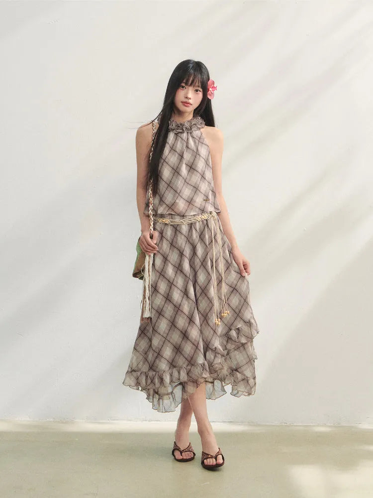 Irregular Ruffle  Top & Midi Skirt Set