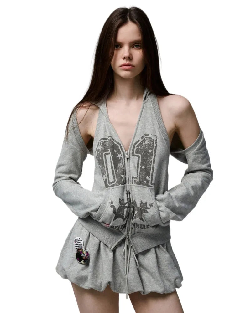 Hooded Backless Vest & Hoodie Set