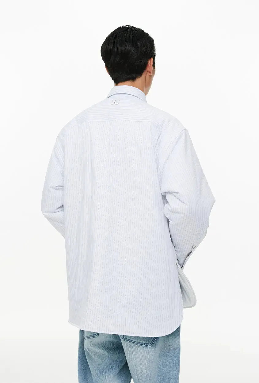 Striped Cotton-Padded Long Sleeve Shirt