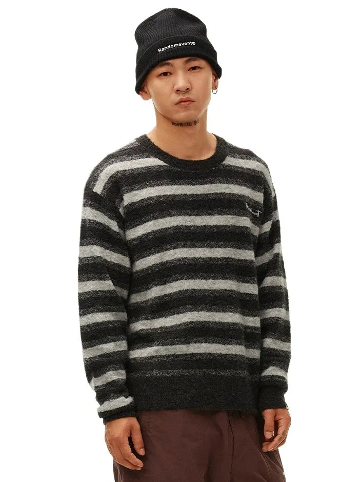 Contrast Stripe Embroidered Knit Sweater
