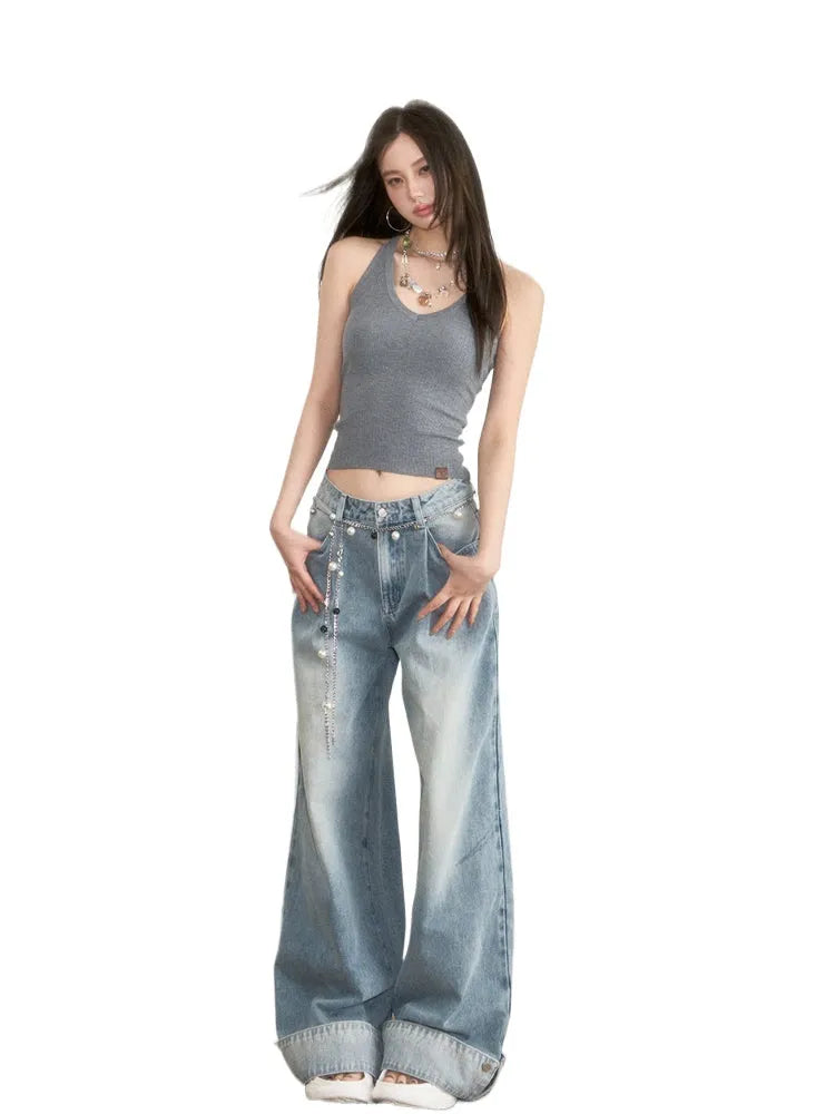 Flared Cuffs Contrast Pants Jeans
