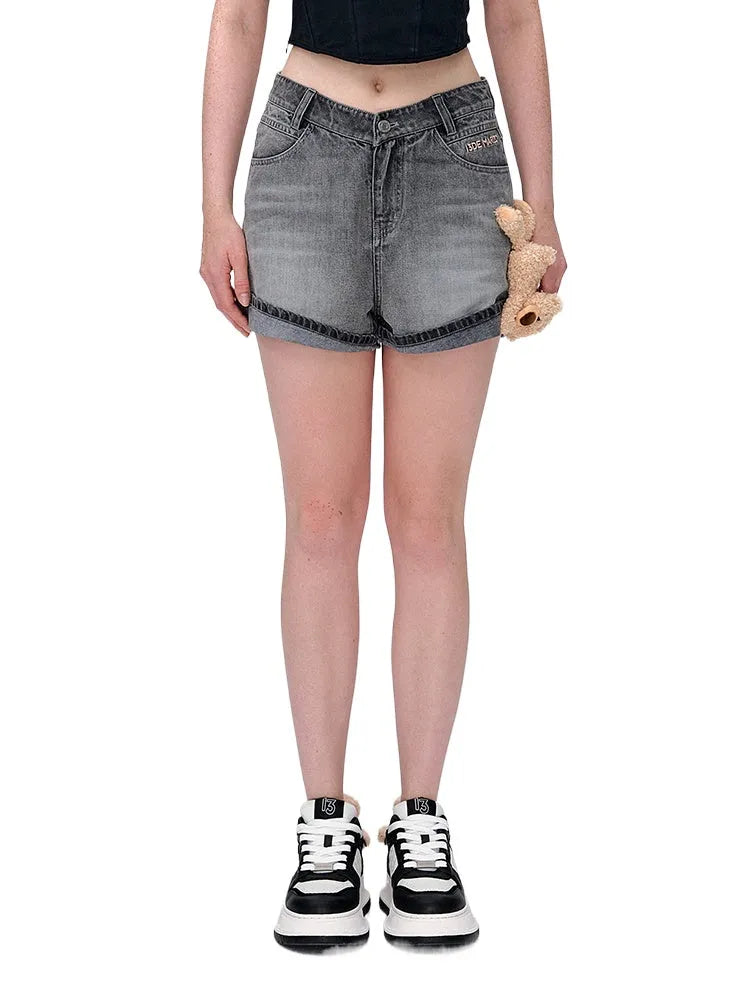 Cuffed A-Line Denim Shorts