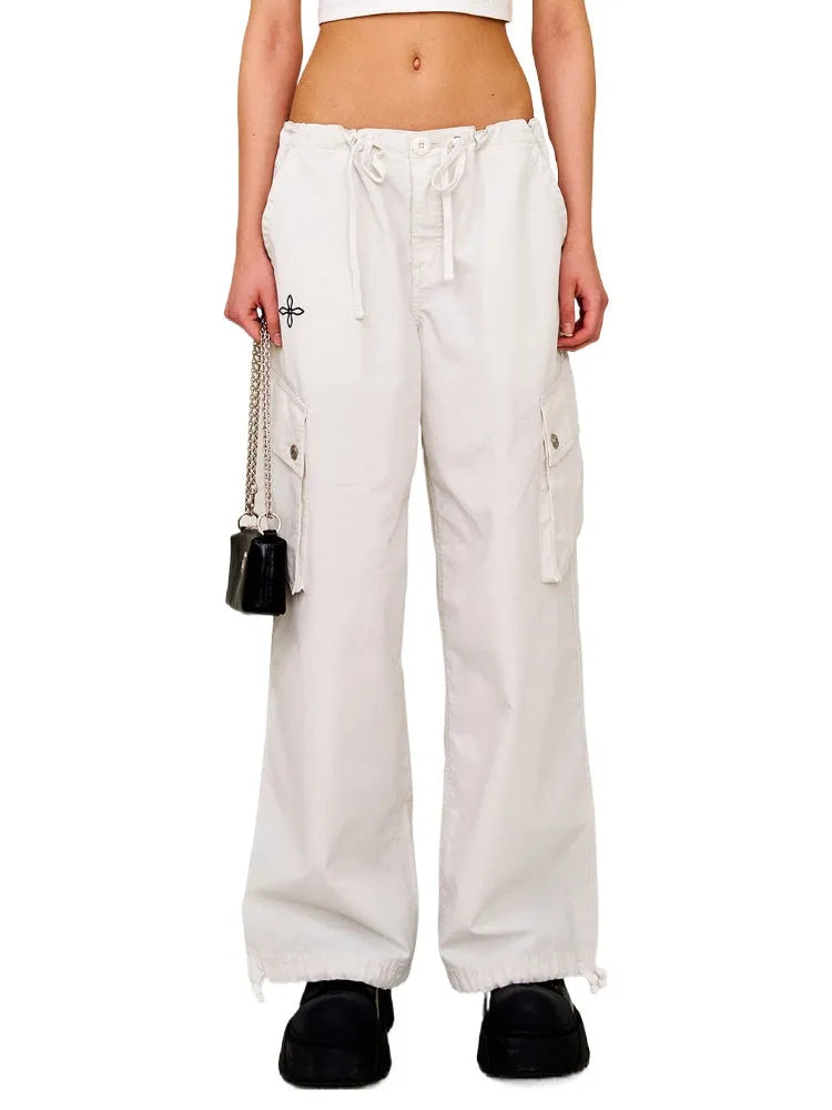 Drawstring - Adjustable Wide - Leg Utility Pants