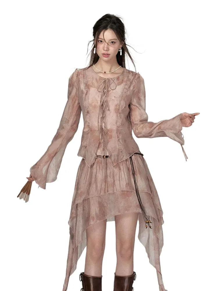 Ruffled Ombre Cardigan & Skirt Set