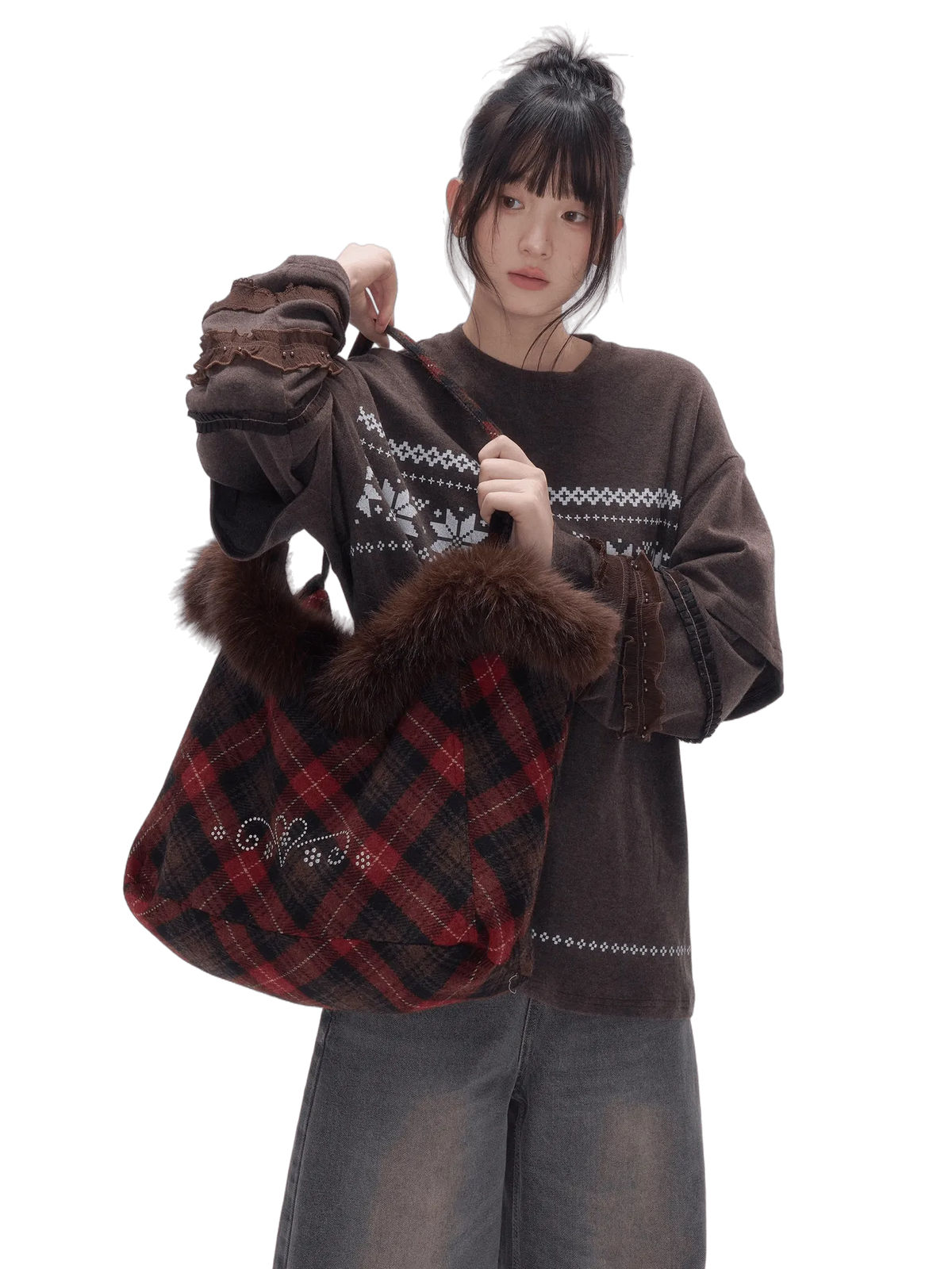 Plaid Wool-Blend Large Tote Bag