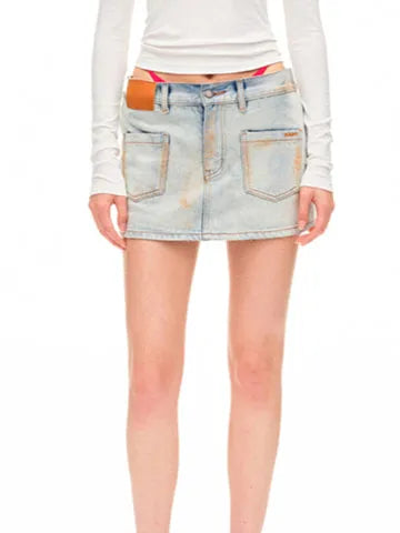 Washed Folded Low-waist Pencil Skirt