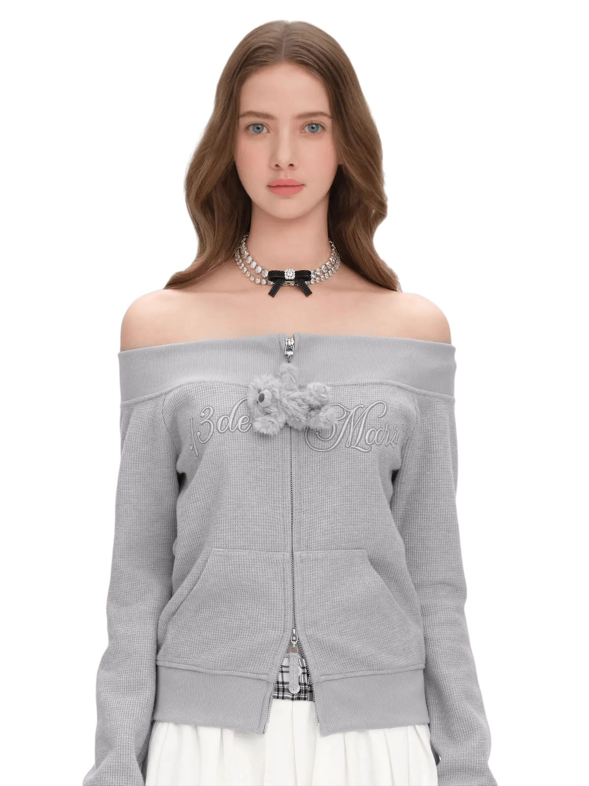 Shimmer Waffle Off-Shoulder Sweatshirt