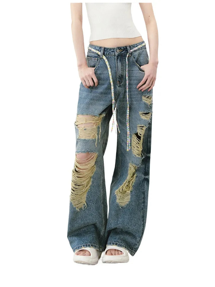 Blue Sparkly Ripped Jeans