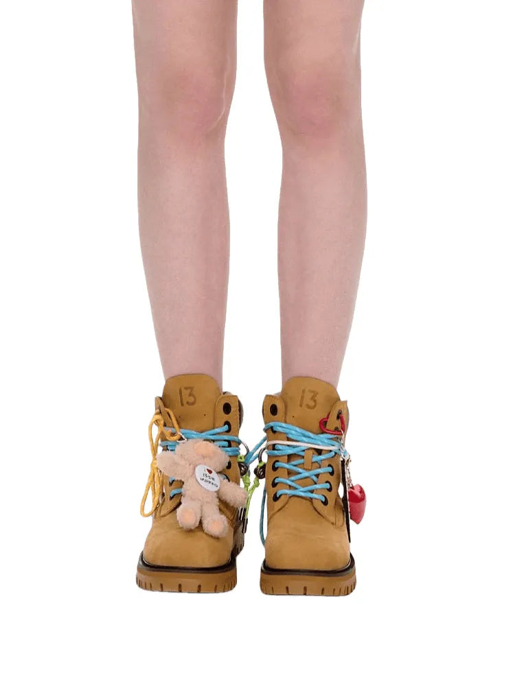 Charm-Embellished Platform Combat Boots