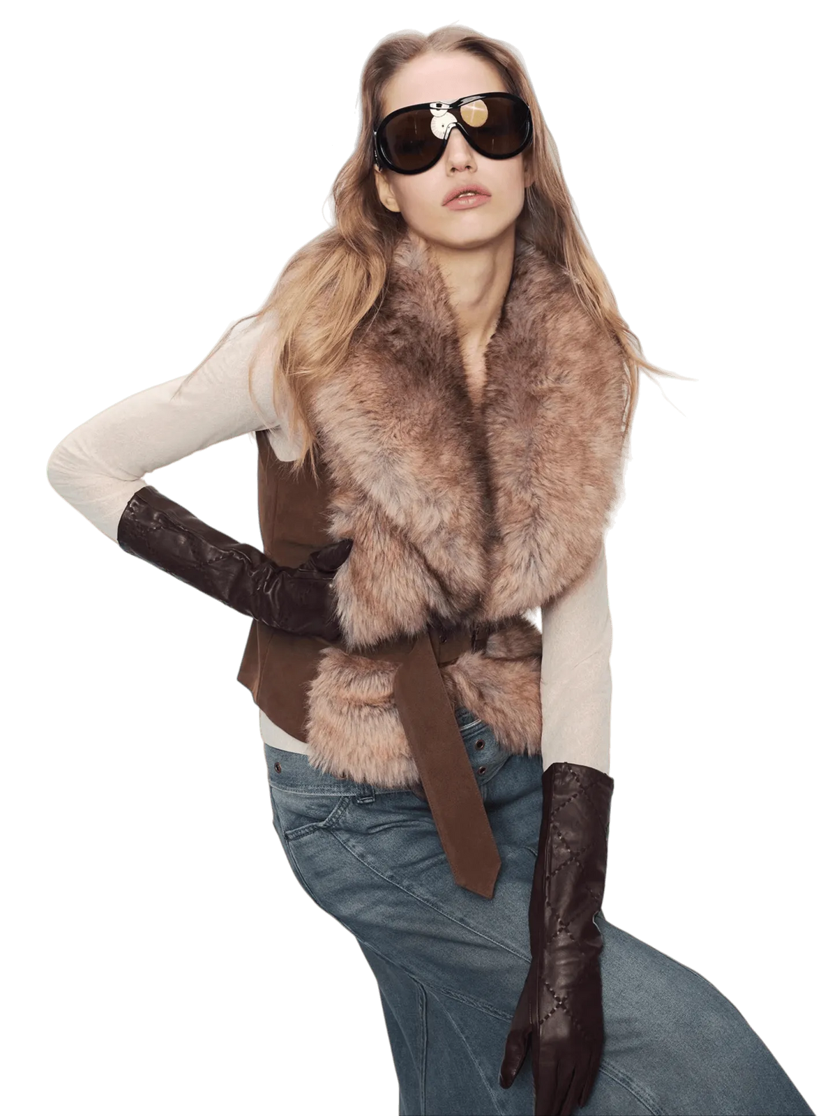Faux Buckle Detail Suede Punk Vest