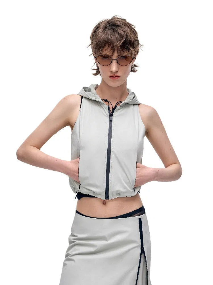 Sleeveless Hooded Zipper Double-layer Vest