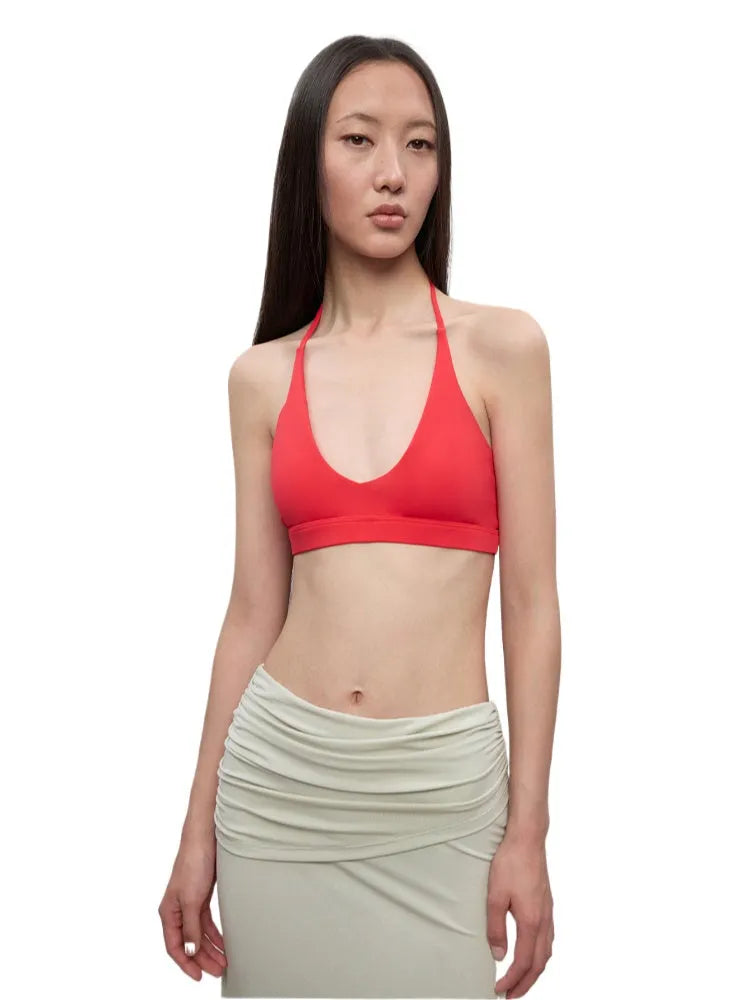 Layered Color Blocking U-Neck Halter Vest