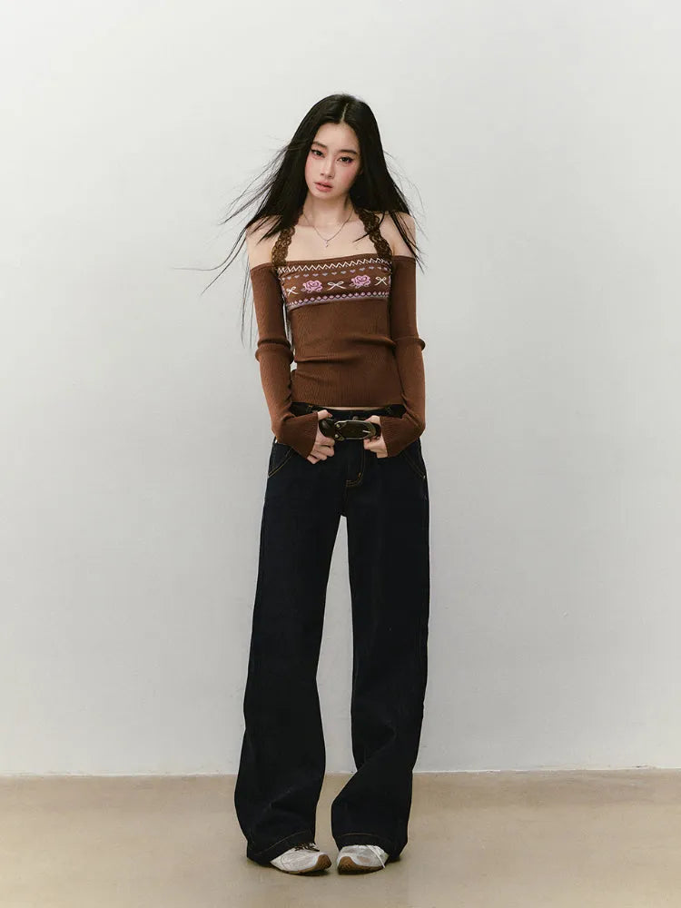 Lace Halter Two-way One-shoulder Sweater