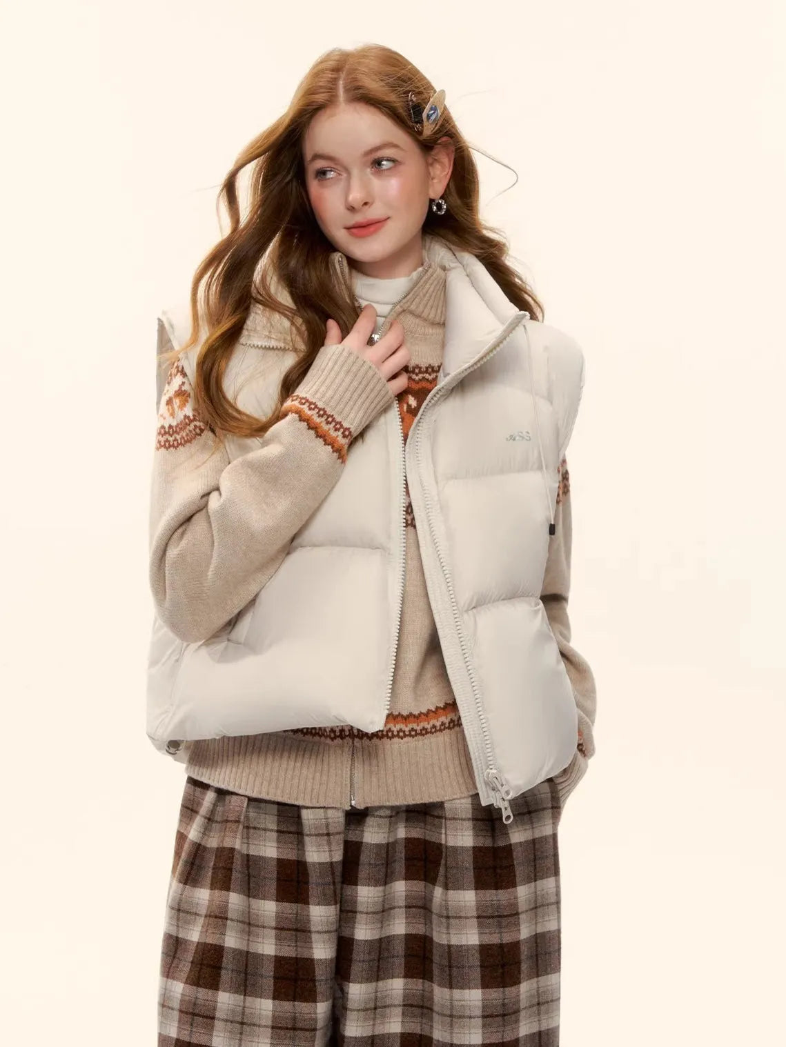 White Duck Down Puffer Stand-Collar Vest