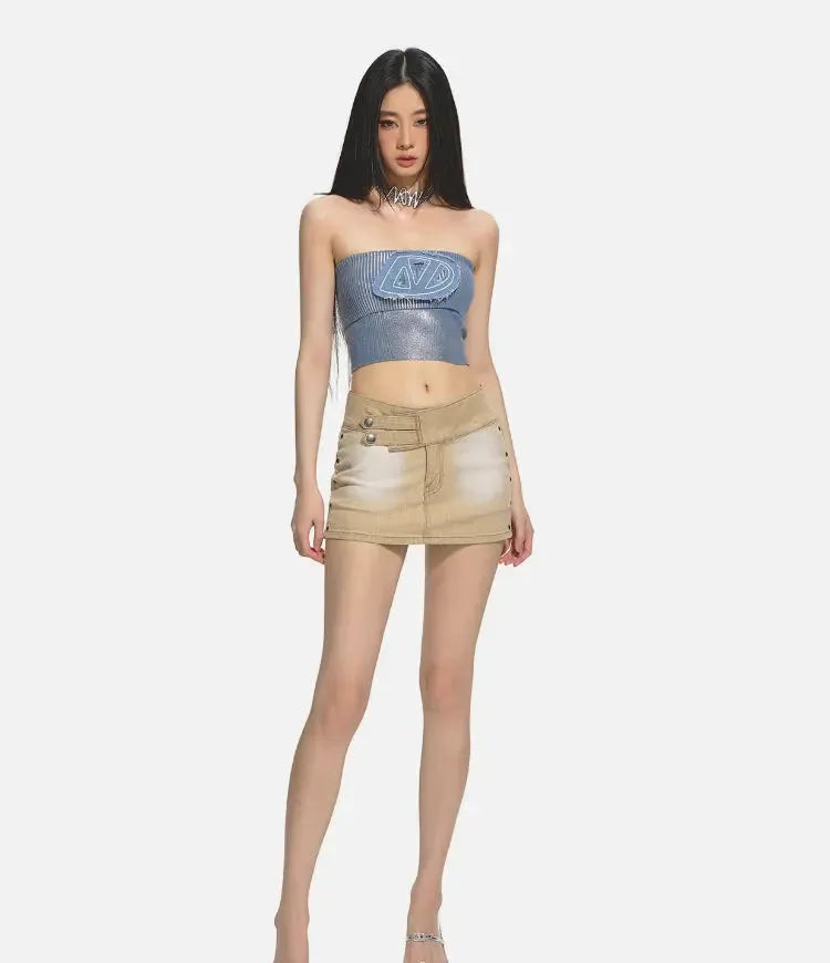 Brown Slim-Fit Bodycon Denim skirt