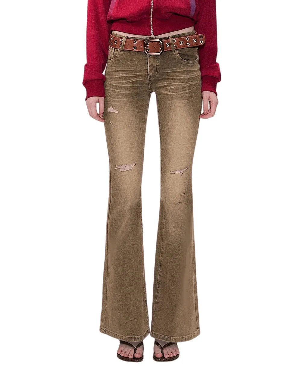 Low-Rise Distressed Washed Denim Jeans