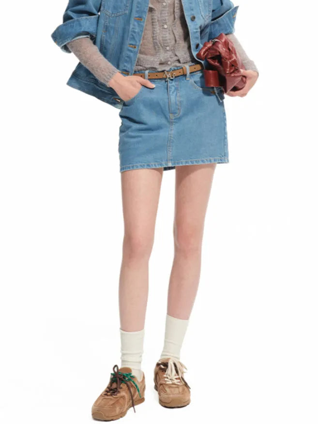 Denim Mid-rise Straight Pencil Skirt