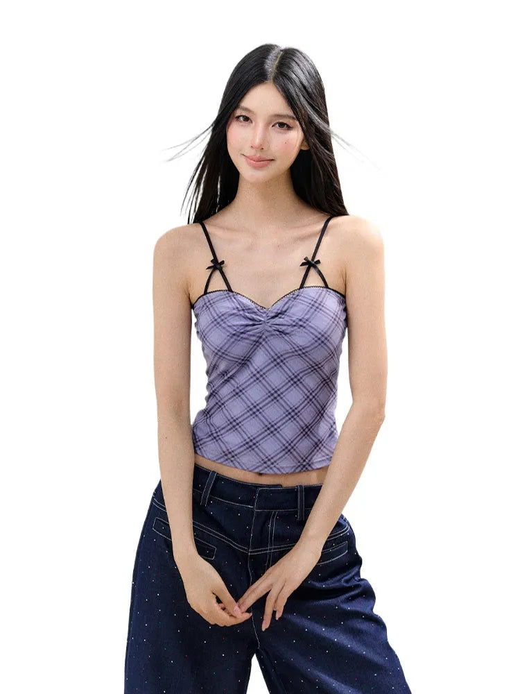 Color-Blocked Strap Bow-Knot Sling Vest