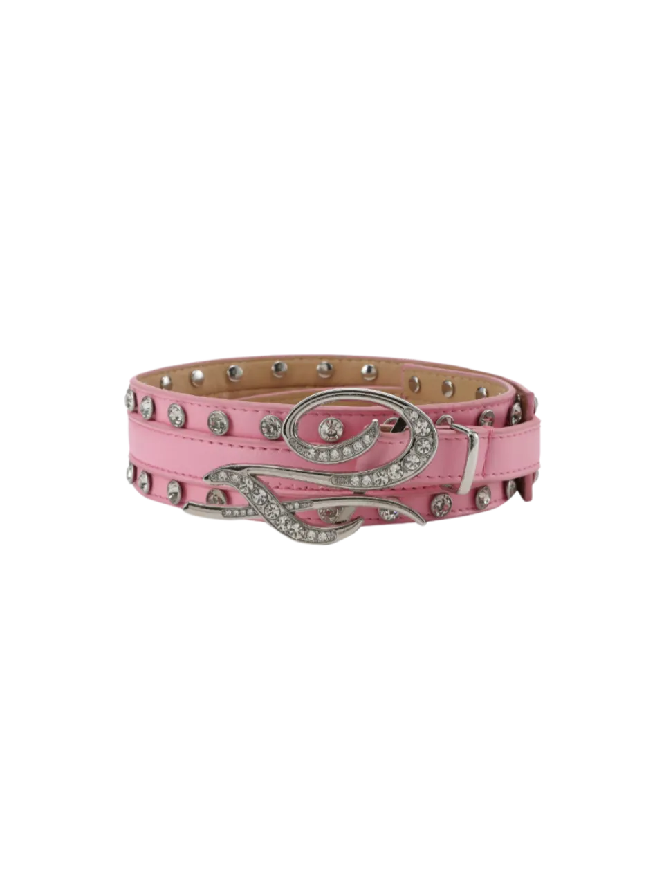 Punk Crystal-Embellished Logo Buckle Belt