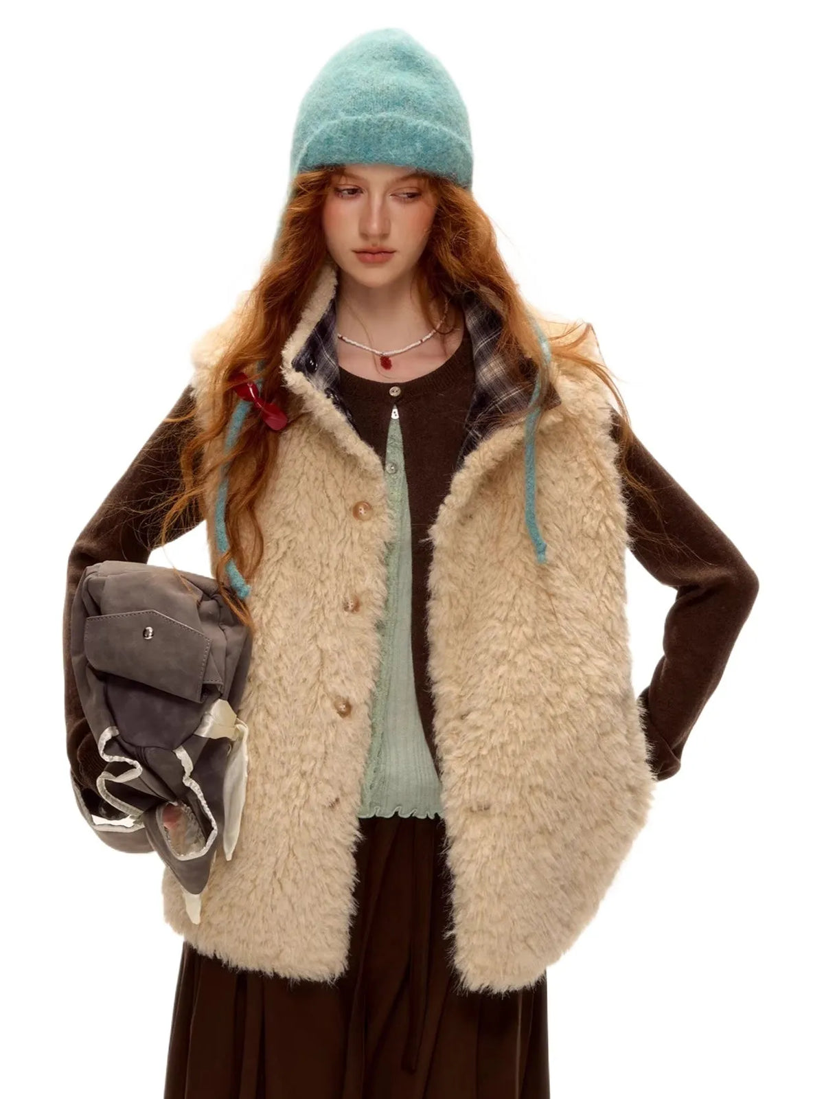 Reversible Plaid Fleece Button-Up Vest