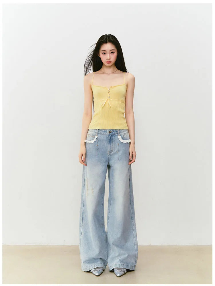 Lace Trim Vintage Jeans