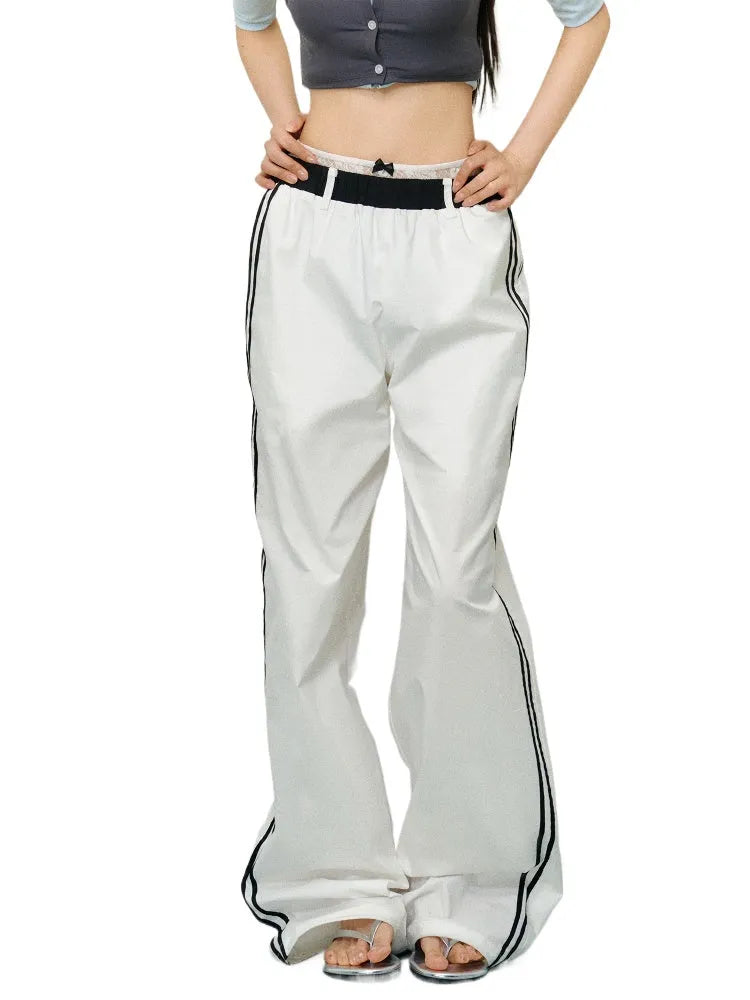 Lace Trim Pleated Wide-leg Pants