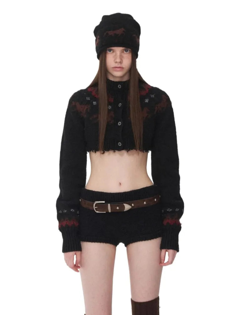 Fair Isle Pony Jacquard Knit Short Cardigan & Shorts Set