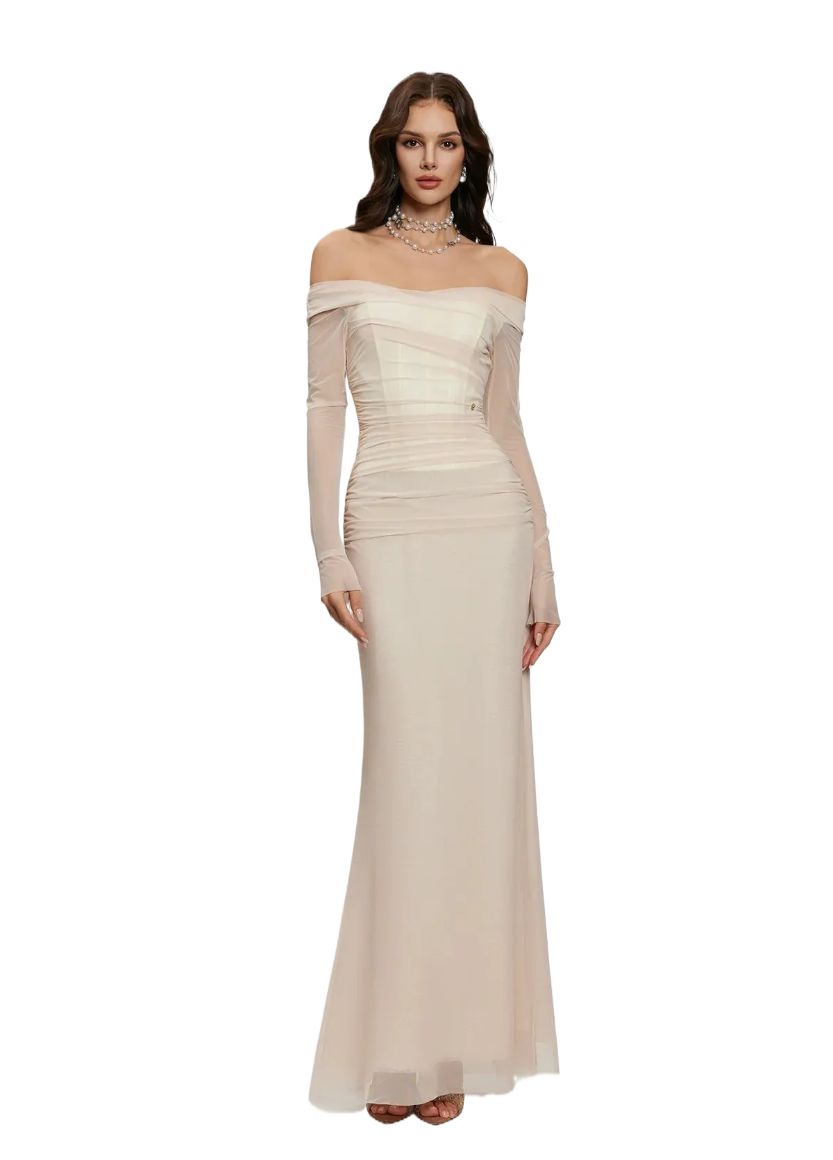 Off-Shoulder Mesh Corset Gown