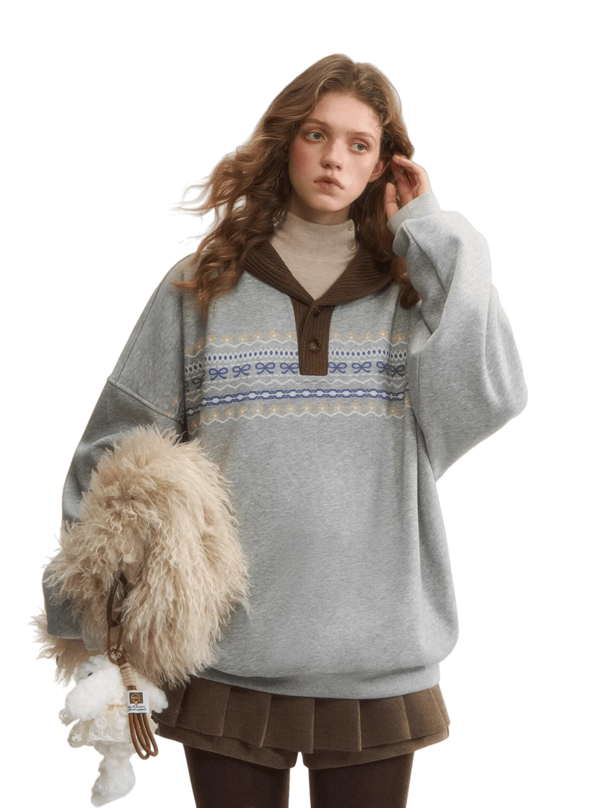 Contrast Patchwork Hooded Fleece Sweatshirt