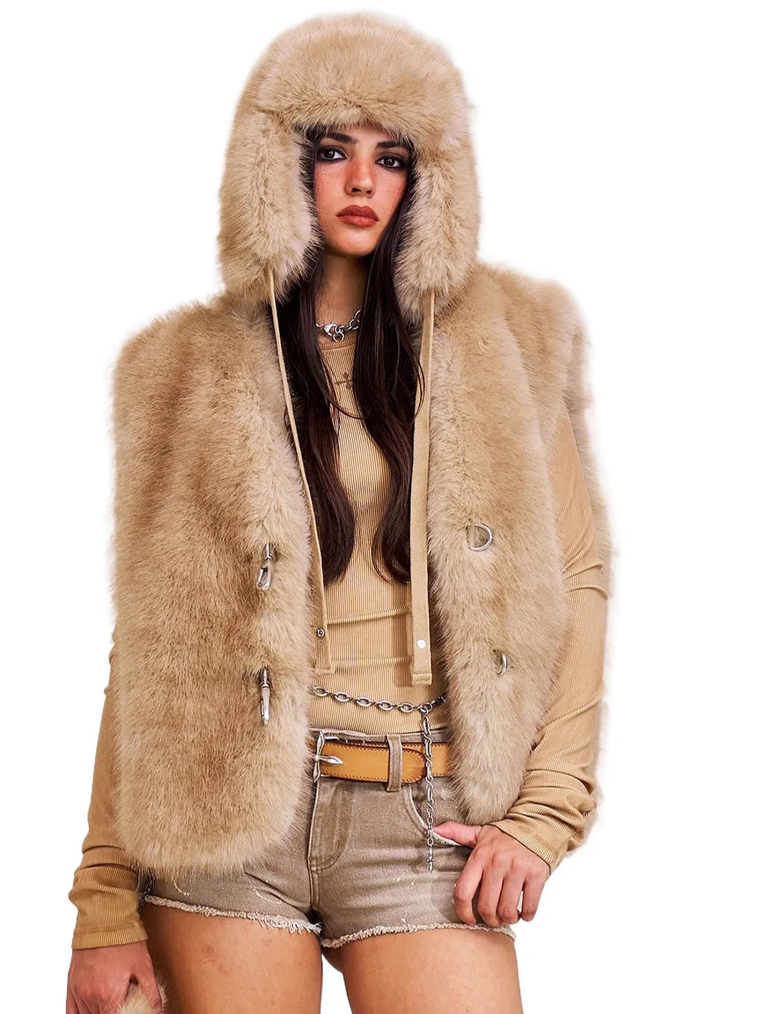 Cross Relic Oversized Faux Fur Vest