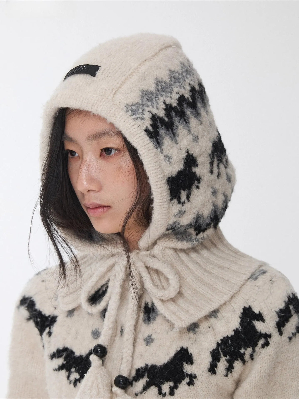 Fair Isle Pony Jacquard Knit Balaclava Hat