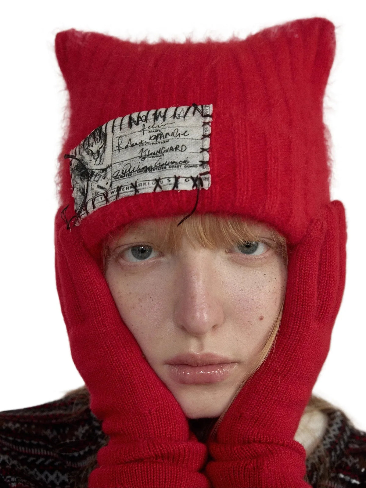 Hand-Stitched Cat-Ear Angora Knit Beanie