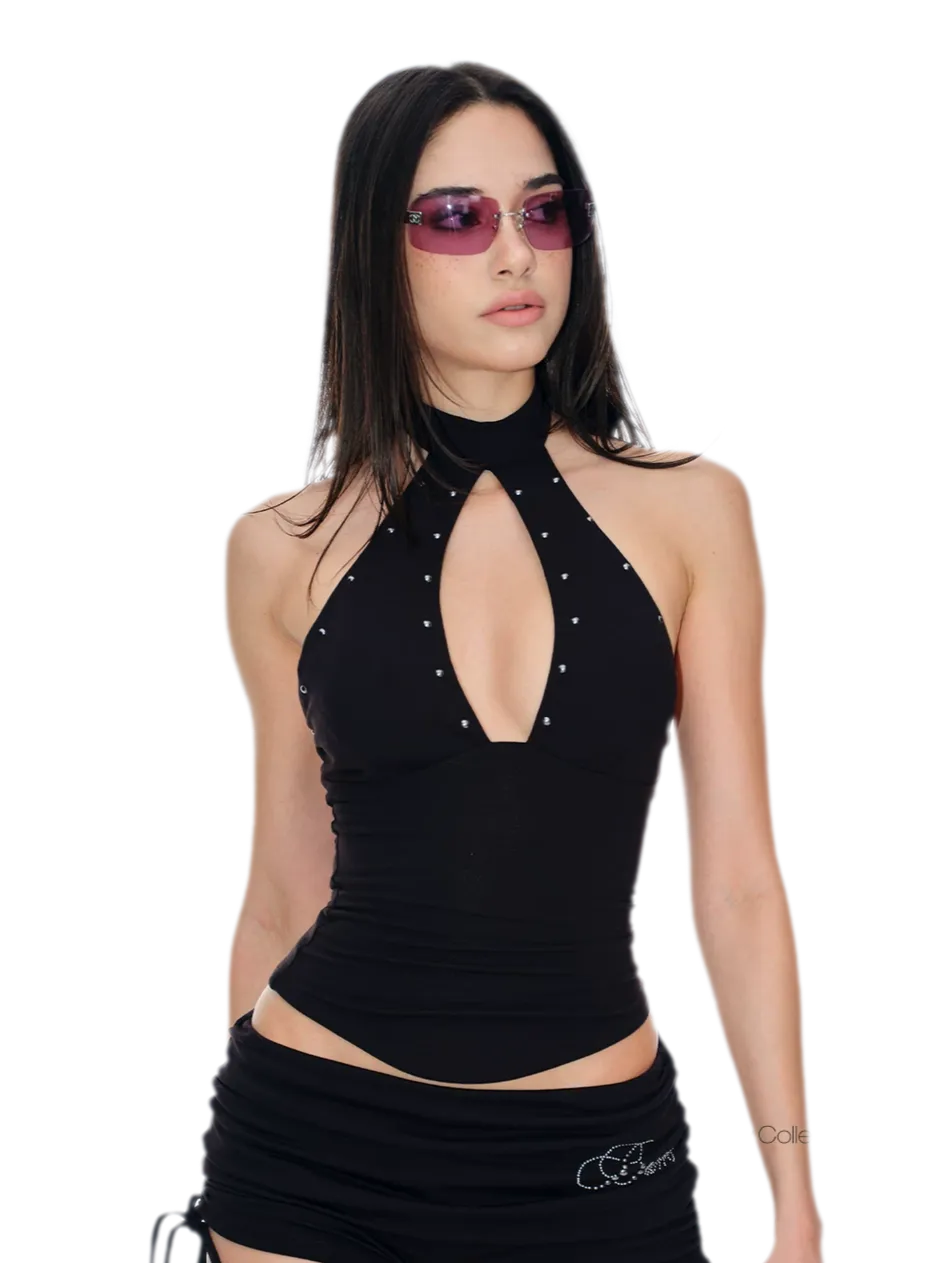 Stud Keyhole Halter Vest