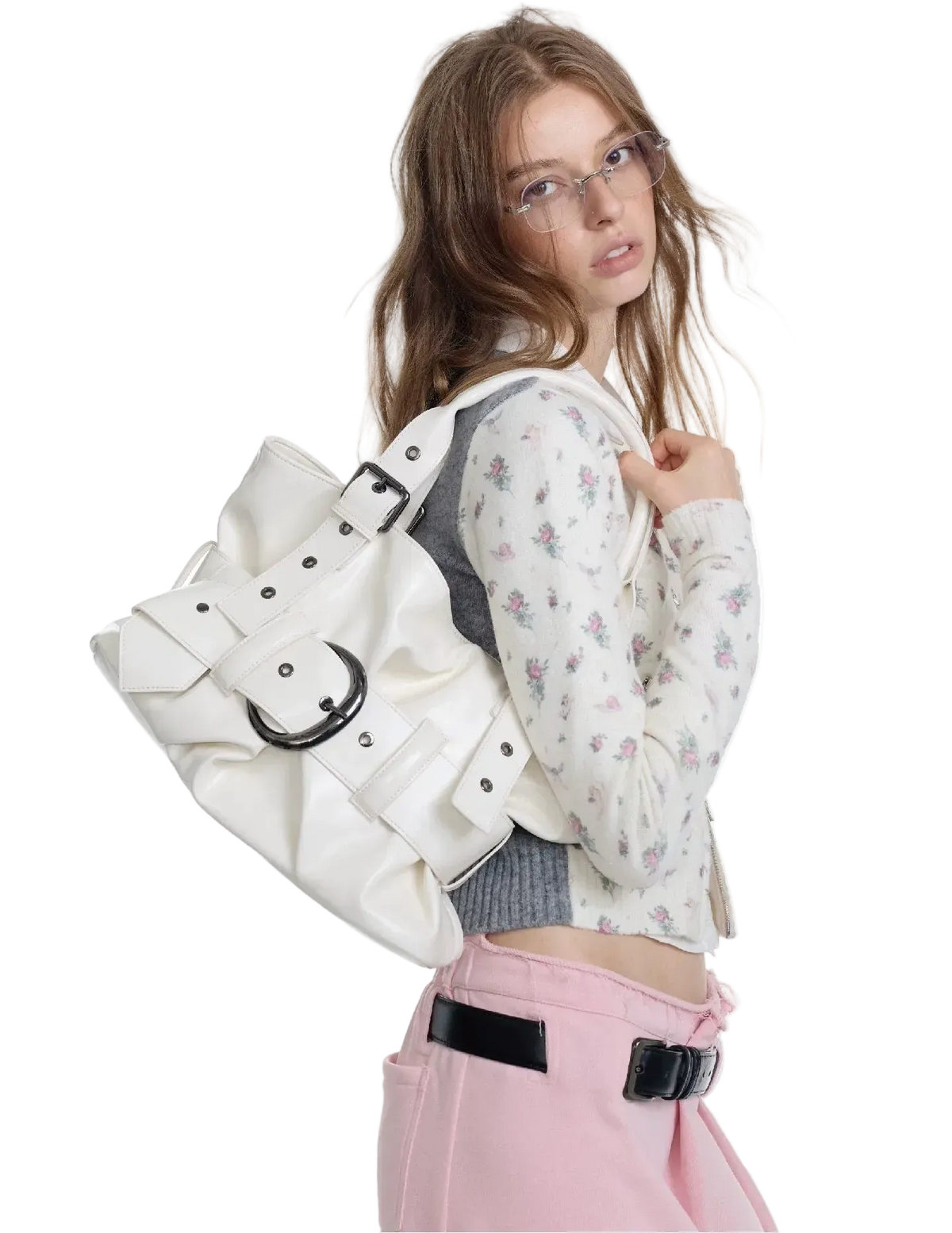 Gathered Belt Strap Shoulder Bag