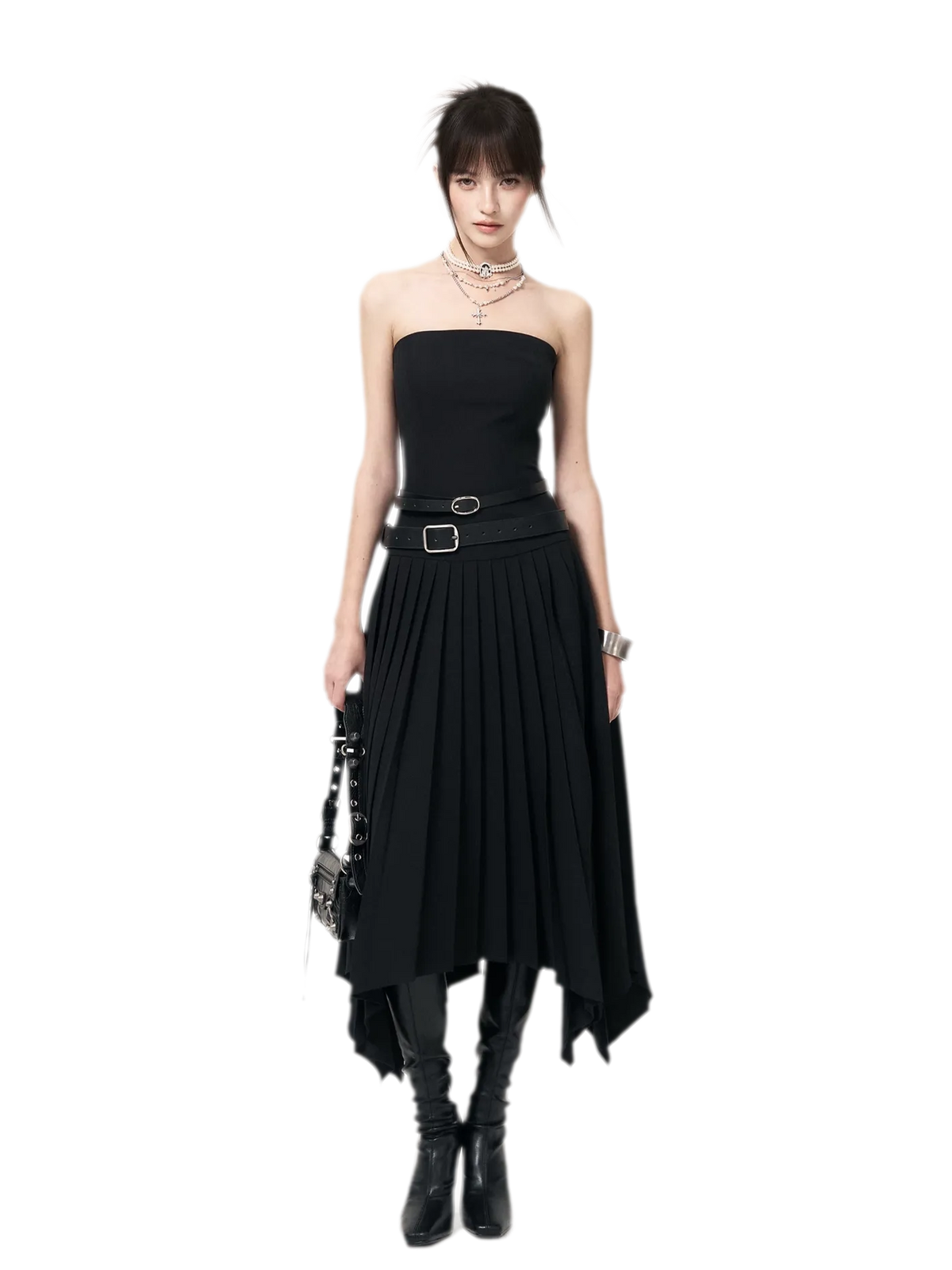 Pleated Asymmetric A-Line Dress