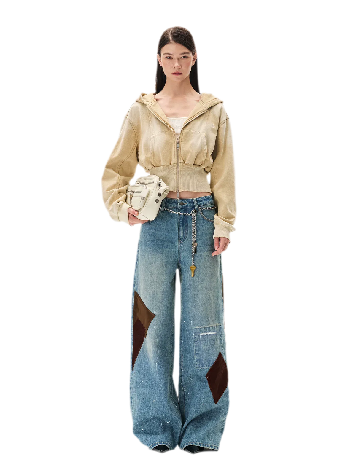 Sand-Washed Cropped Hooded Sweatshirt