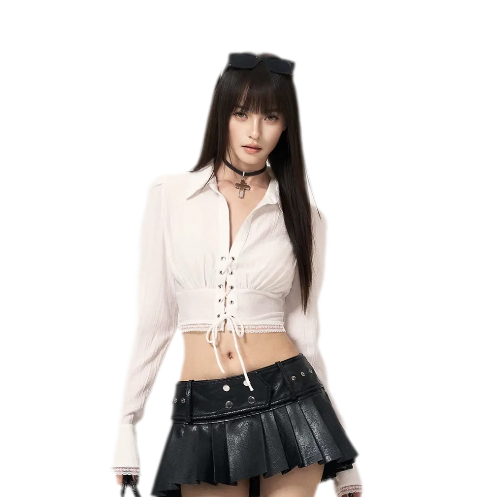 Textured Lace Cropped Shirt