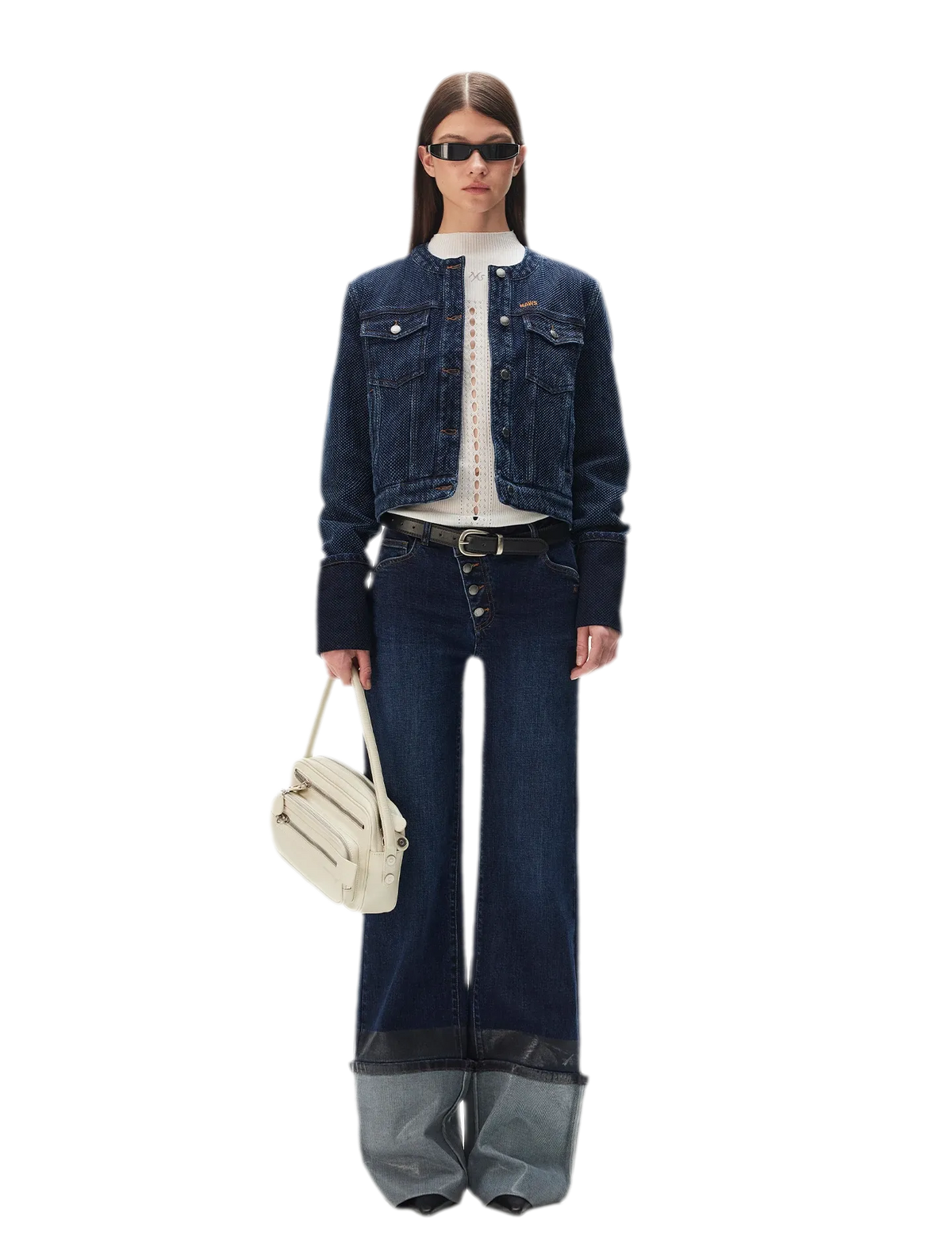 Textured Jacquard Cropped Denim Jacket