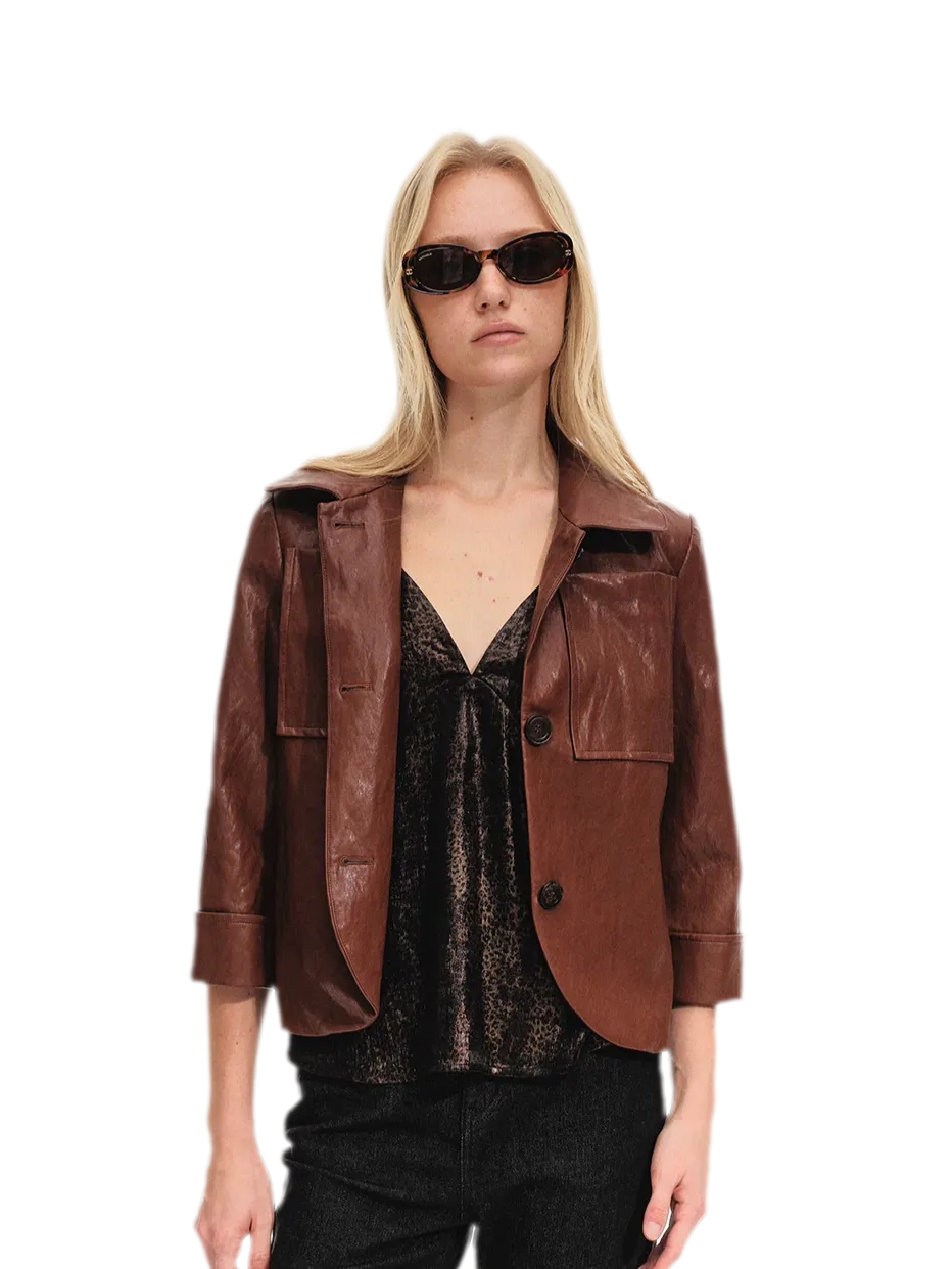 Textured Cropped Leather Jacket