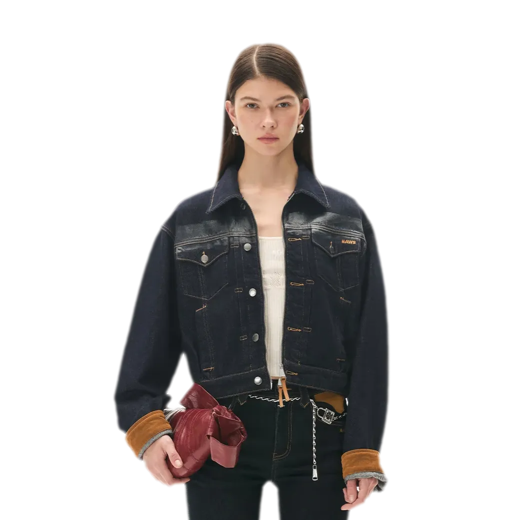 Suede-Patch Coated Denim Jacket