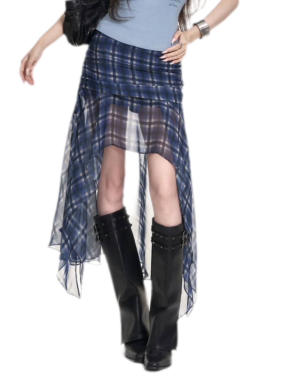 Blue Plaid Chiffon Skirt