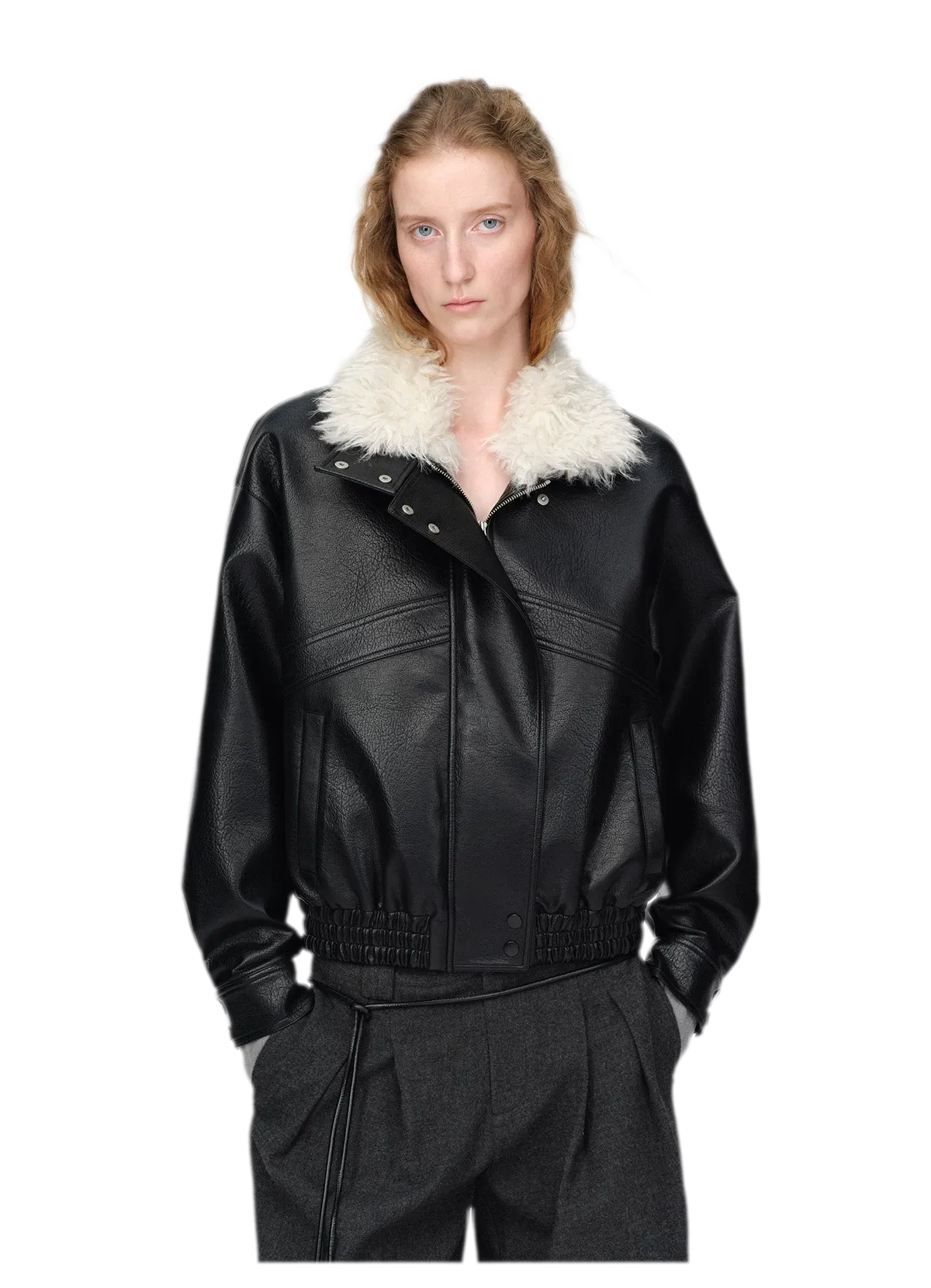 Lychee-Textured Oversized Leather Jacket