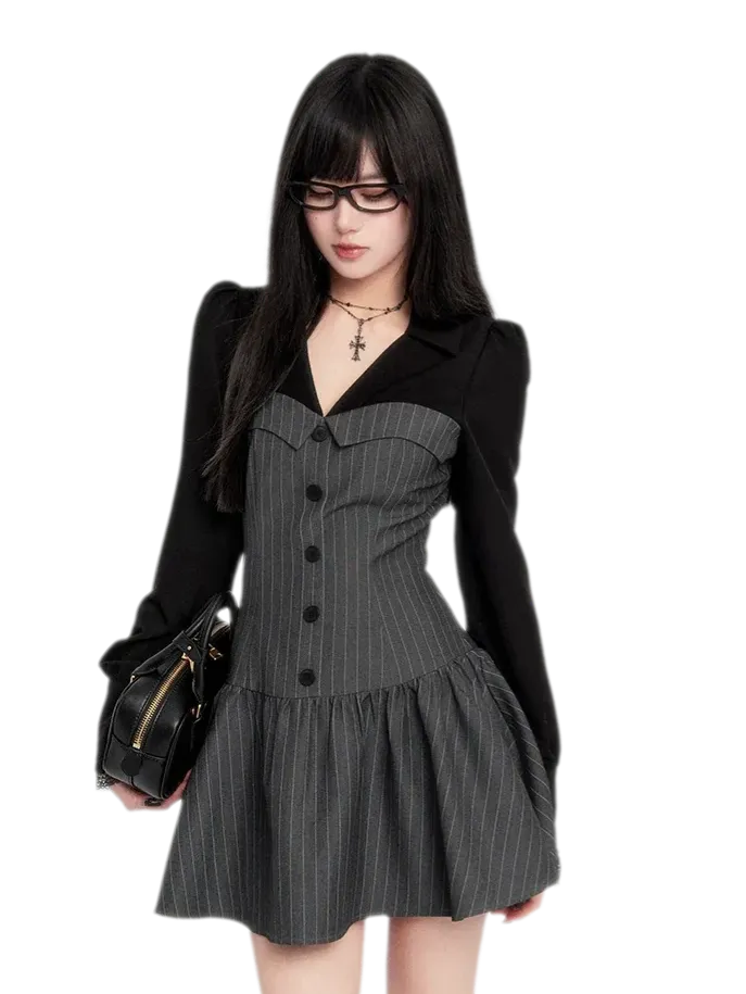 Striped Tailored Faux-Two-Piece Dress